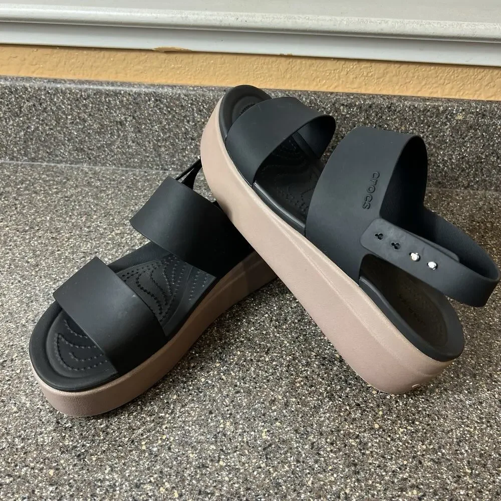 Crocs LiteRide Platform Sandal Women 10 Black Comfort Casual Sling Back Open Toe